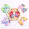 90507 2020 Summer Rainbow Unicorn Double Ribbon Hair Bow Hairpin With Lined Fork Clip For Children