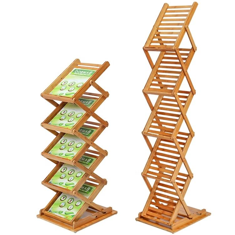 A4 Foldable Bamboo Brochure Holder Catalog Newspaper Magazine Literature Display Stand