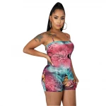 AI03-1197  Tie-dye butterfly print suspenders and back strapless jumpsuit