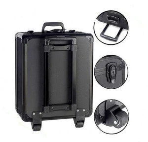All black aluminum tool case makeup suitcase multiple instrument trolley case
