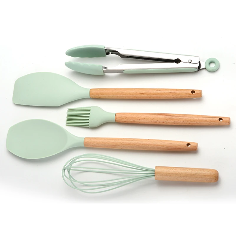 Amazon 11 PCS Silicone Cooking Utensils Kitchen Utensil Set Tools with Wood Handles Turner Tongs Spatula Spoon BPA Free
