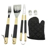 Amazon Hot Sale Outdoor BBQ Tools Set with Apron Bag 7pcs Stainless Steel Barbecue Tool Set with Wooden Handle