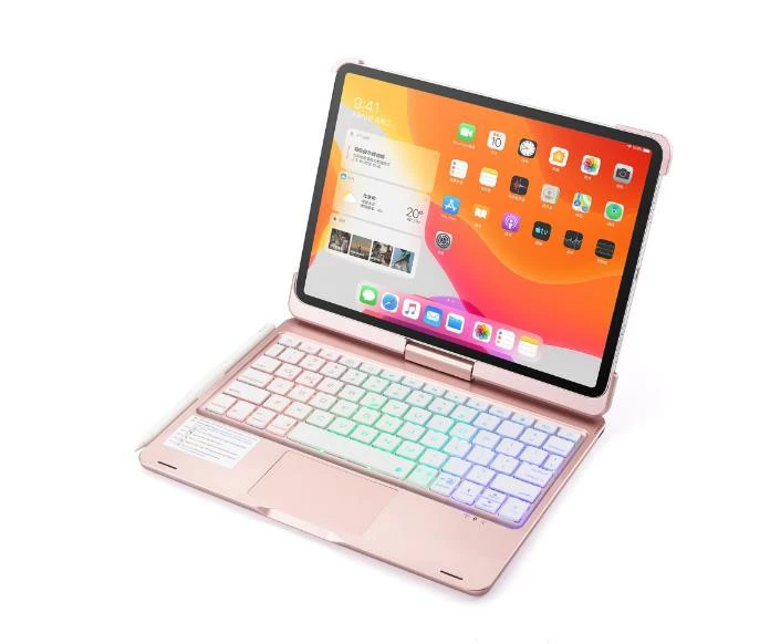 Amazon with pen holder 180 Flip BT Wireless Colorful Keyboard Backlight 360 rotate Keyboard Case Cover For 2020 iPad Pro 11inch