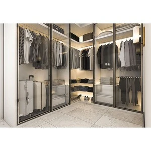Apartment modern aluminum glass doors bedroom closet wardrobe