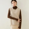 Autumn and winter ladies cashmere vest loose slit sweater knitted sleeveless casual round neck cashmere vest