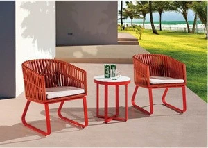 Balcony Small Patio Resin Wicker Outdoor Rattan Plastic Bamboo Coffee Table and 2 Chairs Red Color