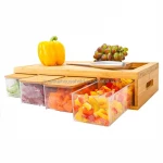 Bamboo Cutting Board with Containers Chopping Board, Prepdeck Cutting Board with Tray with lids with Acrylic box