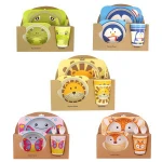 Bamboo fiber kid baby dinner plate set biodegradable and eco friendly bamboo fiber kids dinner set