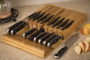Bamboo Knife Block Holder 16 Knives Without Pointing Up PLUS a Slot