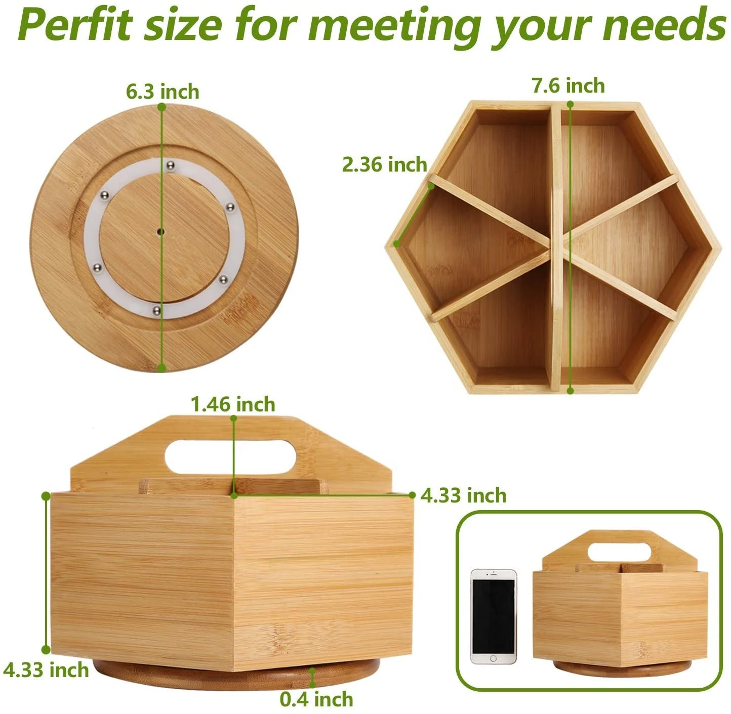 Bamboo Rotating Art Supply Desk Organizer with Compartments
