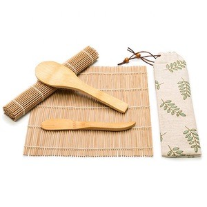 Bamboo Sushi Making Kit Including 2 Handmade Rolling Mats 1 Rice Paddle 1 Spreader 5 Pairs Chopsticks and 1 Storage Bag