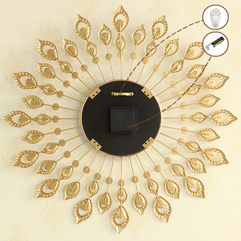Beautiful metal made peacock design quartz wall clock for home decoration