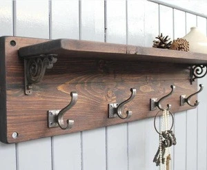 Beautiful Rustic Coat Rack with Shelf and Cast Iron Coat Hooks Country Farmhouse Style