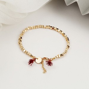 Best Selling Adjustable Bead Chain Bracelet Real Gold Plated Copper Bead Jewelry Bracelet with Cotton Tassel
