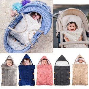 Best selling European and American new velvet sleeping bag Baby stroller warm button knitted wool sleeping bag