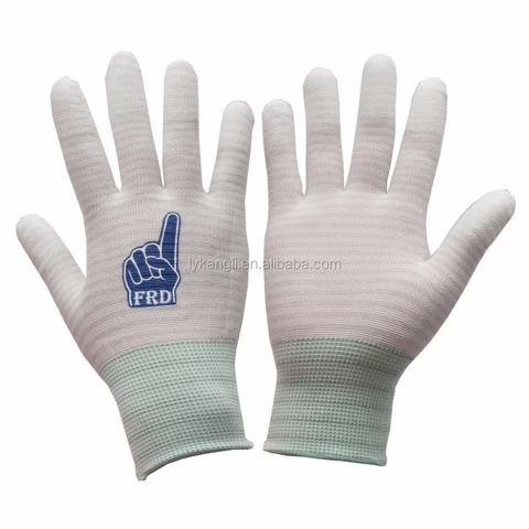 Best selling Polyester/nylon knitted safety gloves coated with PU on top fingers