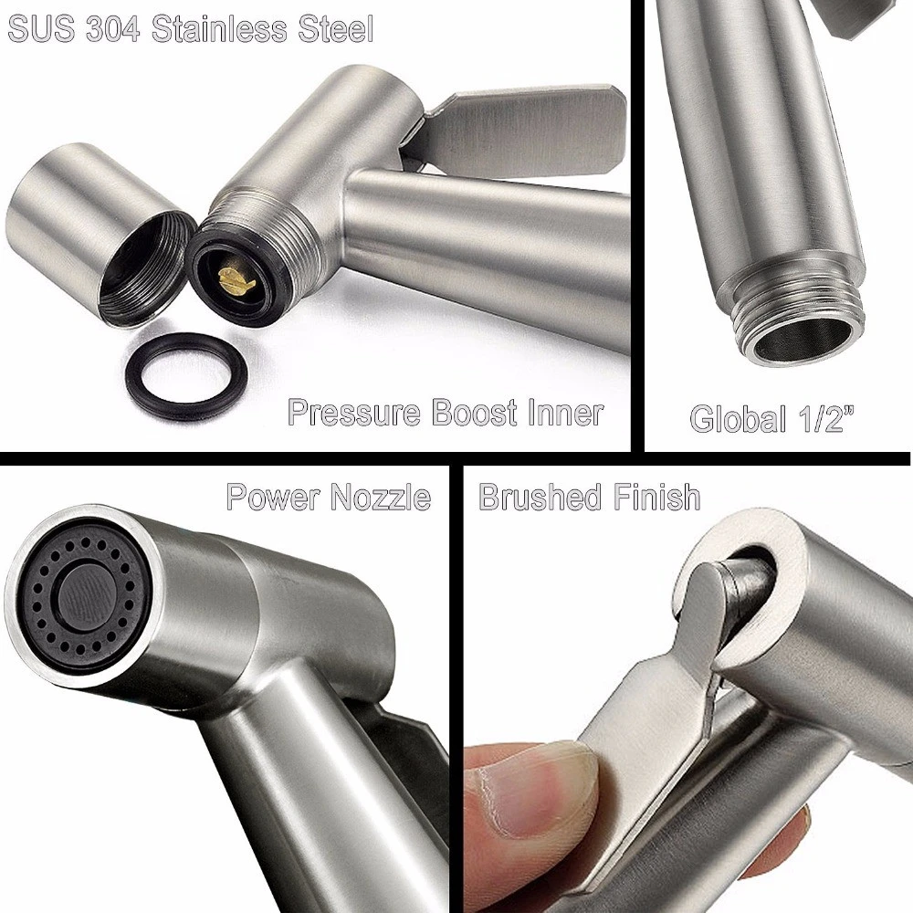 Bidet Sprayer Attachment Kit - Pressure Adjustable T-valve, Brushed Stainless Steel Hand Held Bidets Shattaf,