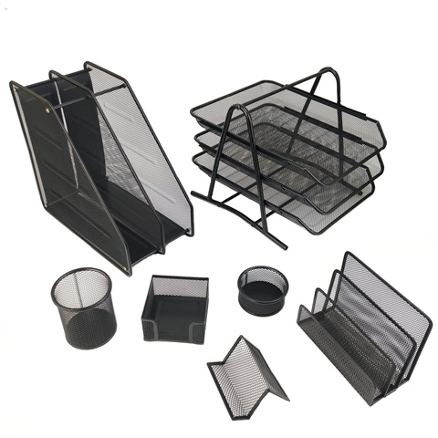 Buy Black Metal Mesh Stationery Accessories Paper Tray Magazine Letter ...