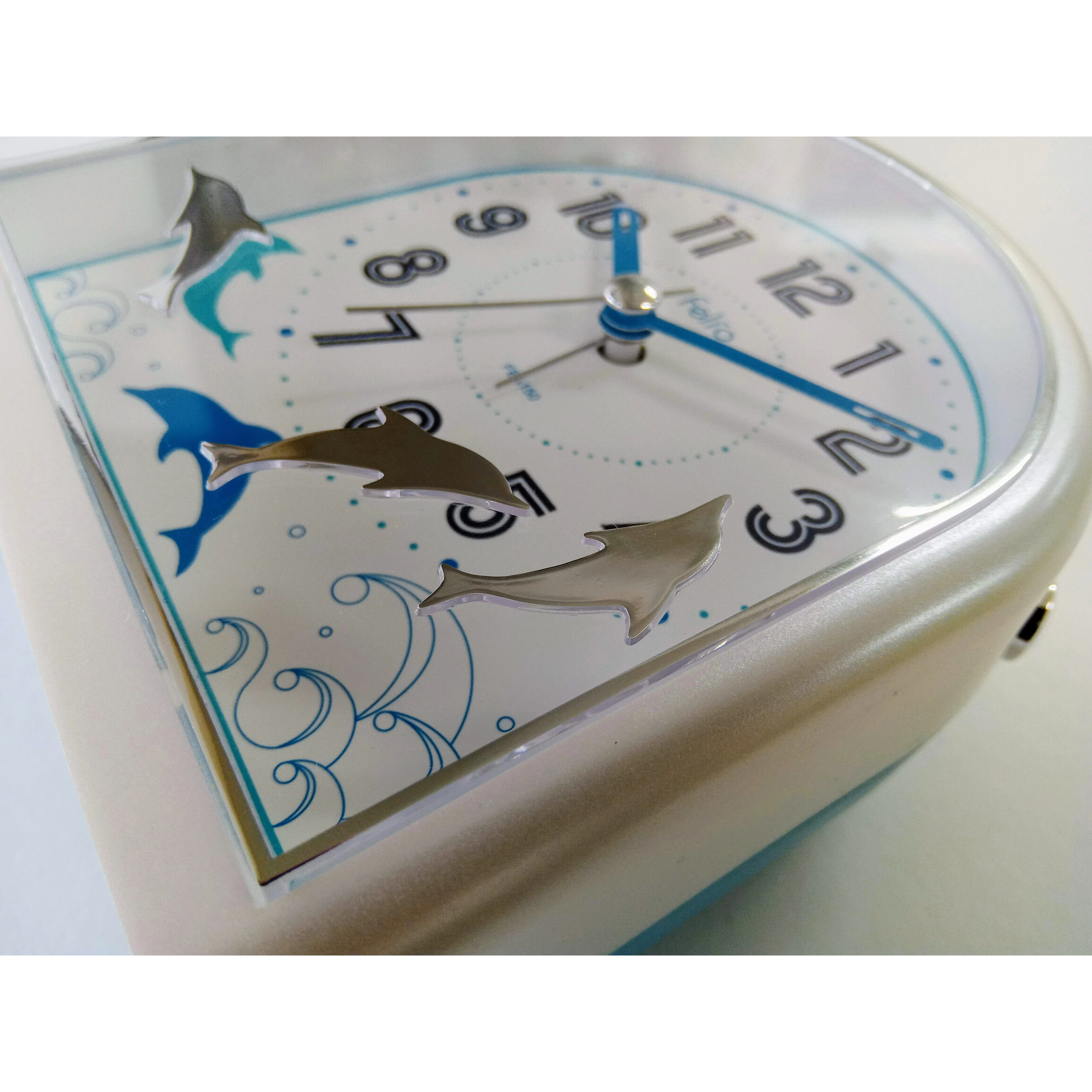 Blue color cute dolphin image decorative small desk and table clock