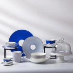 Bone china dinnerware set Blue or Gold rim ceramic dishes plate set