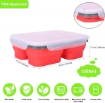 BPA free 3 Compartments Collapsible Bento Box Silicone Container Children Adult foldable Lunch Box With Tableware