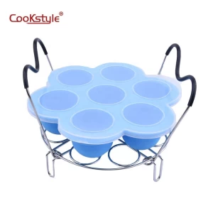BPA FREE Resurable baby food egg steamer rack silicone egg bite molds 2 pack with lids