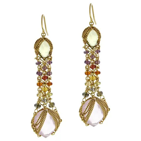 brass gold plated jewelry amethyst citrine garnet stone Beads Fancy Pearl Chain Earrings custom brass jewelry manufacturer