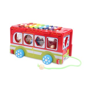 Bus Shape Cognition Wooden Toy Musical Instrument Colorful Early Learning Toys Baby