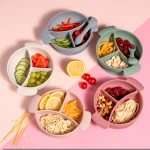 Can be laser logo baby suction bowl silicone divided plate silicone plate placemat baby food plate
