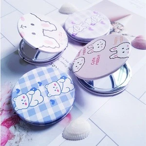 Cartoon PU Makeup Mirror Girls Double Side Travel Portable Magnifying PU Cosmetic Compact Pocket Vanity Mirror