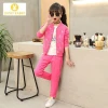 Cheap Children Girls 2 Piece Suit Suits Sports Sweater Zipper Hot Pink Three Piece Outfit