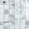 China Factory Wall White With Nebular Marble Hot Melt Glass Mosaic Tiles With Mesh
