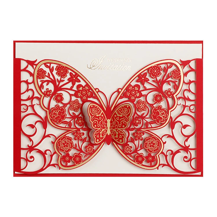 Chinese butterfly laser paper-cut greeting card custom new design invites wedding cards