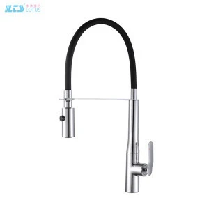 Chrome Single handel three way long neck  kitchenaid style pull down wash hot cold kitchen faucets with sprayer hose