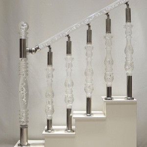 Clear acrylic crystal plastic balustrade and stair handrail in Indian villa