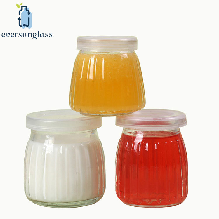 Clear Vertical Stripe Milk Glass Pudding Jar with Plastic Lid