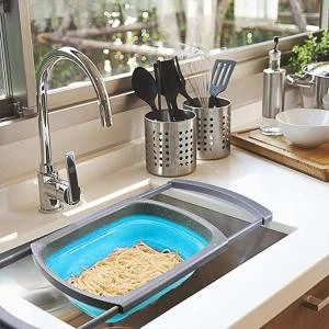 Collapsible, Kitchen Strainers with Extendable Handles Capacity Over the Sink Colander, Folding Strainer for Draining