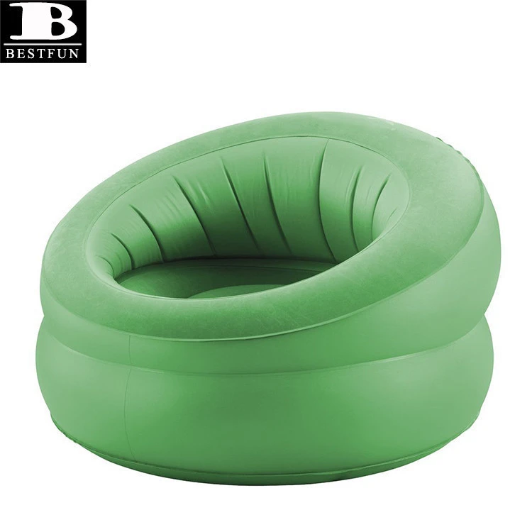 comfortable flocking camping movie single seat inflatable round arm chair green sofa