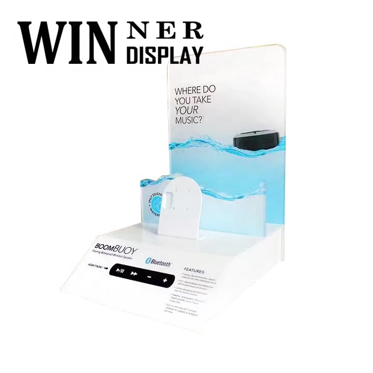 custom design acrylic display holder shop ads display water-proof speaker display stand