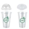 Custom Logo Plastic PLA Cup Juice Slush Ice Coffee Cup with Straw and Dome Lids
