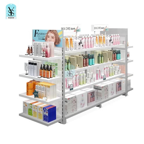 Custom Makeup Beauty Shop Retail Cosmetic Display Stand Wooden Wall Cosmetic Shelf Showcase