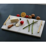 Customized rectangle decorative white natural marble Serving tray marble and Copper tray