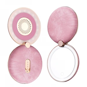 Cute Compact Bling Zinc Alloy Textured Leather High-Definition Led Lighted Cosmetic Mirror
