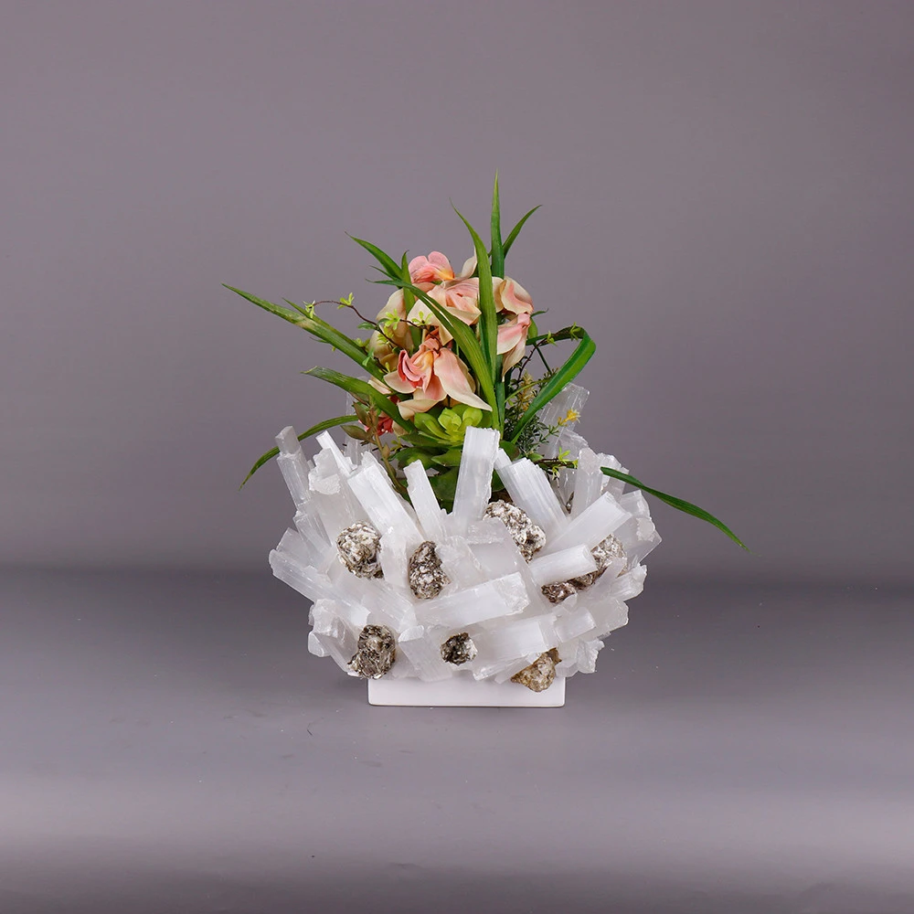 CXDGEM MG9995 Square Selenite Crystal Gemstone Flower Glass Vase