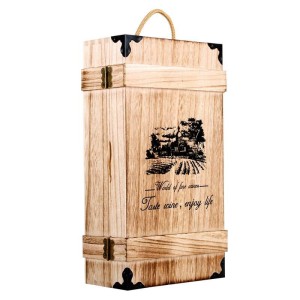 Dark Torched Wood Double Bottle Wine Case Wooden Wine Box