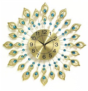Diamond Decoration Metal Design Crystal Peacock Luxury Wall Clock Home Decoration