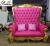 Double High Back Queen Throne Chair in Pink Leather and Silver Foil Frame
