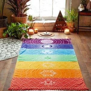 Dropshipping Tassels Single Rainbow Chakra Tapestry Towel Mandala Boho Stripes Yoga 7 Energy Points Yoga Tapestry