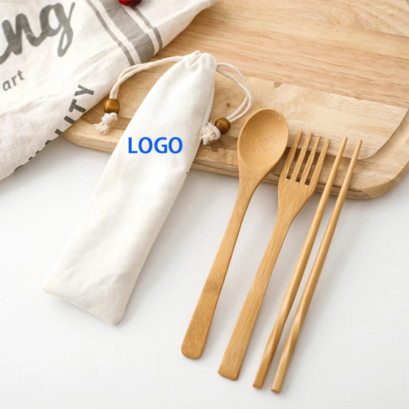 Eco friendly 4pcs bamboo cutlery set reusable with bag