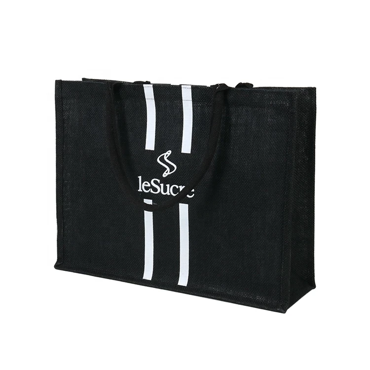 Eco Friendly Printed Logo Cheap Price Black Gunny Jute Tote Bags Wholesale